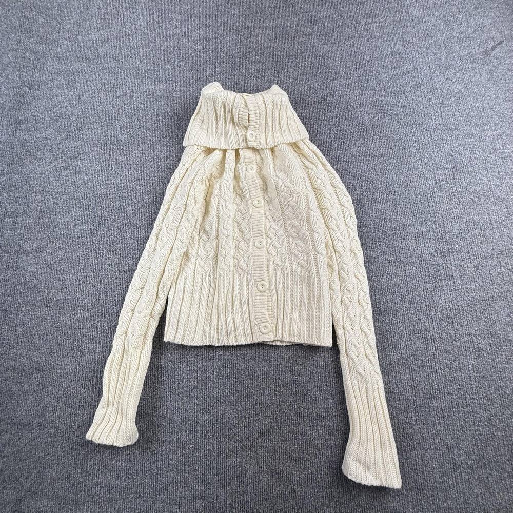 Y2K Link Cardigan Sweater Womens Small White Cable Knit Button Front Turtleneck
